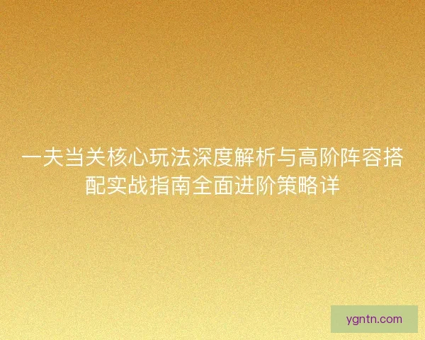 一夫当关核心玩法深度解析与高阶阵容搭配实战指南全面进阶策略详